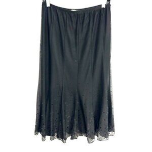 Onyx Nite Black Sheer Overlay Sequined Midi Skirt Size L Whimsigoth Witchy